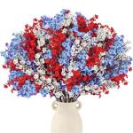 TORONTOKYO 24pcs 4th of July Red White Blue Flowers, Artificial Babys Breath Flowers Fake Silk Patriotic Flowers for Independence Day Home Decor Floral Arrangement Table Centerpieces