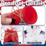 Iceyyyy 6 Set 4th of July Mason Jar Table Centerpiece, Mini Memorial Day Vase Tabletop Decoration with Flowers and Flags, Patriotic Independence Day Decor Centerpiece for Home Tiered Tray Party Favor