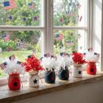 Iceyyyy 6 Set 4th of July Mason Jar Table Centerpiece, Mini Memorial Day Vase Tabletop Decoration with Flowers and Flags, Patriotic Independence Day Decor Centerpiece for Home Tiered Tray Party Favor
