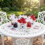 Iceyyyy 6 Set 4th of July Mason Jar Table Centerpiece, Mini Memorial Day Vase Tabletop Decoration with Flowers and Flags, Patriotic Independence Day Decor Centerpiece for Home Tiered Tray Party Favor