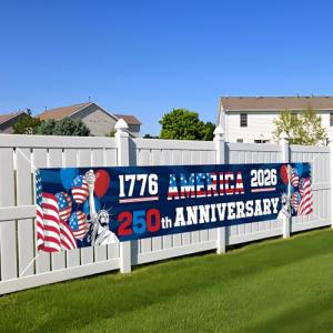 FLUUZE 250th Anniversary American Banner Flag, 4th of July Decorations,1776-2026 USA 250th Birthday Premium Banner with Grommets, Decorations for Outdoor, Indoor, Yard, Garden, Porch (Style 1)