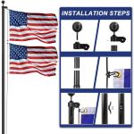 IOEN 25 FT 12 Gauge Heavy Duty Flag Pole - Extra Thick Aluminum Flagpole kit with 5x3 Nylon Embroidered Flag,for Outside Yard,Outdoor,Commercial or Residential-Ground - 110MPHWind Tested，Black