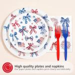 96Pcs Patriotic Birthday Decorations 250 Anniversary Red White and Blue Plates and Napkins American Flag Bows Decor Tableware for Girls Happy Birthday Memorial 4th of July Day Party Supplies Serves 24