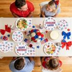 96Pcs Patriotic Birthday Decorations 250 Anniversary Red White and Blue Plates and Napkins American Flag Bows Decor Tableware for Girls Happy Birthday Memorial 4th of July Day Party Supplies Serves 24