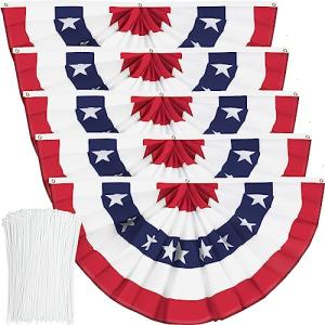 USA Pleated Fan Banner Patriotic Half Fan Banner Flag with Canvas Header and Brass Grommets for 4th of July Memorial Day Indoor Outdoor Decoration (5, 1.5x3 Feet)