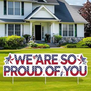 Military Welcome Home Yard Sign with Stakes We Are so Proud of You Lawn Sign for Army Veterans Day Homecoming Navy Patriotic Welcome Party Deployment Returning Outdoor Supplies Decor Dekoration