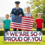 Military Welcome Home Yard Sign with Stakes We Are so Proud of You Lawn Sign for Army Veterans Day Homecoming Navy Patriotic Welcome Party Deployment Returning Outdoor Supplies Decor Dekoration