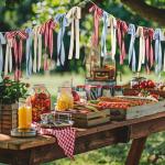 Gilprop 6.7 ft Red White and Blue Patriotic Bow Banner 4th of July Ribbon Garland 250th Anniversary Banner Decoration for Indoor Outdoor Memorial Day Veteran Independence Day Party Supplies