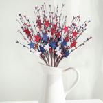 Yawwind 6 PCs 17 inch 4th of July Picks and Sprays Patriotic Floral Picks with Red White and Blue Berry Metal Stars Independence Day Patriotic Branches Memorial Day Flag Day for Table Centerpieces