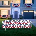 Military Welcome Home Yard Sign with Stakes We Are so Proud of You Lawn Sign for Army Veterans Day Homecoming Navy Patriotic Welcome Party Deployment Returning Outdoor Supplies Decor Dekoration