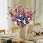 Yawwind 6 PCs 17 inch 4th of July Picks and Sprays Patriotic Floral Picks with Red White and Blue Berry Metal Stars Independence Day Patriotic Branches Memorial Day Flag Day for Table Centerpieces