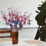 Yawwind 6 PCs 17 inch 4th of July Picks and Sprays Patriotic Floral Picks with Red White and Blue Berry Metal Stars Independence Day Patriotic Branches Memorial Day Flag Day for Table Centerpieces