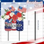 American Patriotic Outdoor Decor 26" Metal 250th Flag Welcome Yard Sign 4th of July Yard Decor Floral Vase Decorative Lawn Sign or Outside Garden Lawn Patio Backyard Porch Decorations