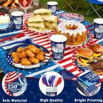 212 Pcs USA 250th Anniversary 4th of July Decoration American Flag Patriotic Party Supplies - Serve 30 - 60 Plates 30 Napkins 30 Cups 2 Tablecloth 90 Knives Forks Spoons for Independence Memorial Day