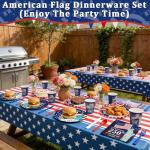 212 Pcs USA 250th Anniversary 4th of July Decoration American Flag Patriotic Party Supplies - Serve 30 - 60 Plates 30 Napkins 30 Cups 2 Tablecloth 90 Knives Forks Spoons for Independence Memorial Day