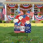 American Patriotic Outdoor Decor 26" Metal 250th Flag Welcome Yard Sign 4th of July Yard Decor Floral Vase Decorative Lawn Sign or Outside Garden Lawn Patio Backyard Porch Decorations