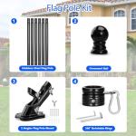 Anovo Flag Pole Kit- Upgraded Holder, Stainless Steel 7 FT Flag Poles with1 Inch Metal 360° Rotating Flag Pole Rings Two-Position Flag Pole Bracket Mounting for Outside House Porch (7 FT - Black)