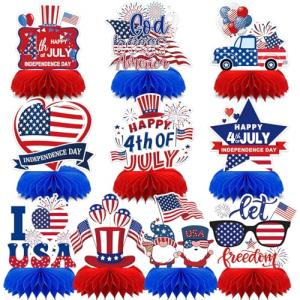 DTOFOOT 4th of July Table Centerpiece,10Pcs Patriotic Table Decorations Memorial Day Honeycomb Centerpieces for Table Blue Red 3D Centerpieces for Independence Day 250th Anniversary Party Decor