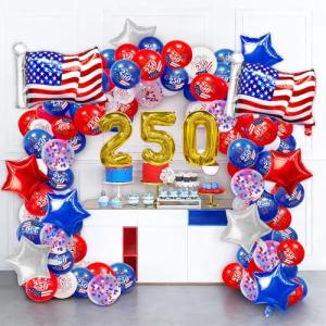 104 PCS Red White Blue Balloons - 4th of July Balloon Garland Arch Kit USA 250th Anniversary Decorations, Patriotic Balloons SA Flag Stars Round Glitter Balloons Arch for Independence Day Party Decor
