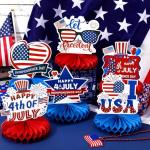 DTOFOOT 4th of July Table Centerpiece,10Pcs Patriotic Table Decorations Memorial Day Honeycomb Centerpieces for Table Blue Red 3D Centerpieces for Independence Day 250th Anniversary Party Decor