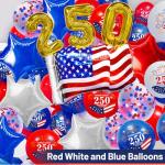 104 PCS Red White Blue Balloons - 4th of July Balloon Garland Arch Kit USA 250th Anniversary Decorations, Patriotic Balloons SA Flag Stars Round Glitter Balloons Arch for Independence Day Party Decor