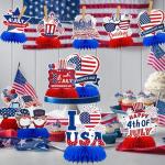DTOFOOT 4th of July Table Centerpiece,10Pcs Patriotic Table Decorations Memorial Day Honeycomb Centerpieces for Table Blue Red 3D Centerpieces for Independence Day 250th Anniversary Party Decor