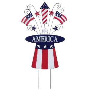 hogardeck 4th of July Decorations Outdoor, 31" Metal Patriotic Hat with Flag Star Rocket Decorative Garden Stakes for Fourth of July Decorations, Memorial Day Yard Signs for Garden Lawn Porch Decor