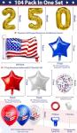 104 PCS Red White Blue Balloons - 4th of July Balloon Garland Arch Kit USA 250th Anniversary Decorations, Patriotic Balloons SA Flag Stars Round Glitter Balloons Arch for Independence Day Party Decor