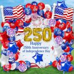 104 PCS Red White Blue Balloons - 4th of July Balloon Garland Arch Kit USA 250th Anniversary Decorations, Patriotic Balloons SA Flag Stars Round Glitter Balloons Arch for Independence Day Party Decor