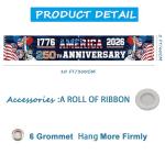 250 Year Anniversary USA Banner Flag 2x10 Ft, 4th of July Decorations 1776-2026 Freedom 250 Years Birthday Patriotic Party Supplies Decorations for Outdoor, Indoor,Garden, Porch (BLUE A)