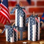 DoubleFill 3 Pcs USA Anniversary Wood Decor Rustic 250th 4th of July Wooden Fireworks Decorations Patriotic Table Centerpiece with Bowknot Independence Day Blocks for Home Decor(White)