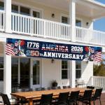 250 Year Anniversary USA Banner Flag 2x10 Ft, 4th of July Decorations 1776-2026 Freedom 250 Years Birthday Patriotic Party Supplies Decorations for Outdoor, Indoor,Garden, Porch (BLUE A)