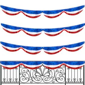 Mizelu 3 Pcs 20 Ft Patriotic Foil Fringe Bunting, Red White Blue Tinsel Streamers Banner, Independence Day Metallic Fringe Garland for 4th of July Celebration Party Parade Events Decoration