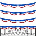 Mizelu 3 Pcs 20 Ft Patriotic Foil Fringe Bunting, Red White Blue Tinsel Streamers Banner, Independence Day Metallic Fringe Garland for 4th of July Celebration Party Parade Events Decoration