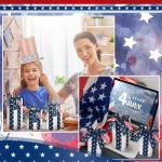 DoubleFill 3 Pcs USA Anniversary Wood Decor Rustic 250th 4th of July Wooden Fireworks Decorations Patriotic Table Centerpiece with Bowknot Independence Day Blocks for Home Decor(White)