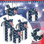 DoubleFill 3 Pcs USA Anniversary Wood Decor Rustic 250th 4th of July Wooden Fireworks Decorations Patriotic Table Centerpiece with Bowknot Independence Day Blocks for Home Decor(White)