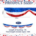 Mizelu 3 Pcs 20 Ft Patriotic Foil Fringe Bunting, Red White Blue Tinsel Streamers Banner, Independence Day Metallic Fringe Garland for 4th of July Celebration Party Parade Events Decoration