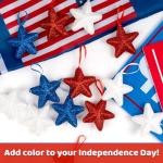 Memorial Day Tree Decorations, 4th of July Decorations Ornaments for Tree, 24pcs Red White Blue Decor Patriotic Ornaments 2.5 Inch Hanging Stars for Independence Day Veteran Day Home Decor