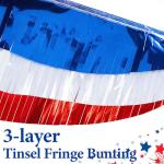 Mizelu 3 Pcs 20 Ft Patriotic Foil Fringe Bunting, Red White Blue Tinsel Streamers Banner, Independence Day Metallic Fringe Garland for 4th of July Celebration Party Parade Events Decoration