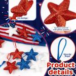 Memorial Day Tree Decorations, 4th of July Decorations Ornaments for Tree, 24pcs Red White Blue Decor Patriotic Ornaments 2.5 Inch Hanging Stars for Independence Day Veteran Day Home Decor