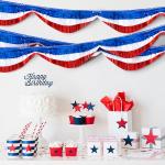 Mizelu 3 Pcs 20 Ft Patriotic Foil Fringe Bunting, Red White Blue Tinsel Streamers Banner, Independence Day Metallic Fringe Garland for 4th of July Celebration Party Parade Events Decoration