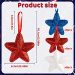 Memorial Day Tree Decorations, 4th of July Decorations Ornaments for Tree, 24pcs Red White Blue Decor Patriotic Ornaments 2.5 Inch Hanging Stars for Independence Day Veteran Day Home Decor