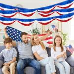 Mizelu 3 Pcs 20 Ft Patriotic Foil Fringe Bunting, Red White Blue Tinsel Streamers Banner, Independence Day Metallic Fringe Garland for 4th of July Celebration Party Parade Events Decoration