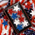 Memorial Day Tree Decorations, 4th of July Decorations Ornaments for Tree, 24pcs Red White Blue Decor Patriotic Ornaments 2.5 Inch Hanging Stars for Independence Day Veteran Day Home Decor