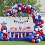 Patriotic balloons Red White and Blue balloon garland arch kit with star print and flag star mylar balloon Tissue Paper Tassels Banner for 4th of july independent day Veteran Day party decorations