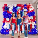Patriotic balloons Red White and Blue balloon garland arch kit with star print and flag star mylar balloon Tissue Paper Tassels Banner for 4th of july independent day Veteran Day party decorations