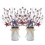 Caplidou 2 Pcs Patriotic Decorations, 4th of July Artificial Floral Berry Stem Picks with Vase Red White and Blue Berries Flowers Branches for Independence Day Memorial Day Table Centerpieces Home