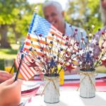 Caplidou 2 Pcs Patriotic Decorations, 4th of July Artificial Floral Berry Stem Picks with Vase Red White and Blue Berries Flowers Branches for Independence Day Memorial Day Table Centerpieces Home