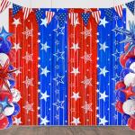 4th of July Backdrop Decorations, 2 Pack Star Print Red Blue Streamers Tinsel Foil Fringe Curtains Photo Booth Props for Memorial Day, Independence Day, Patriotic, USA Party Decor Supplies
