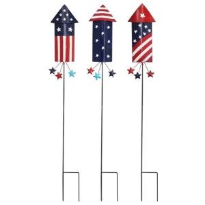 hogardeck 4th of July Decorations Outdoor, 36” Set of 3 Metal Firework Decorative Garden Stakes for Fourth of July Decorations, Patriotic Yard Firecracker Signs for Garden Memorial Day Decorations